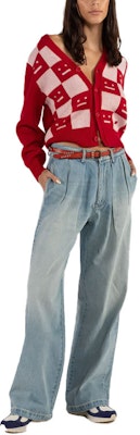 アクネ ストゥディオズ SS22 チェック柄ロゴ ボタンニットセーター ユニセックス レッド C60059-CW6 Lookbook アクネ ストゥディオズ SS22 チェック柄ロゴ ボタンニットセーター ユニセックス レッド C60059-CW6