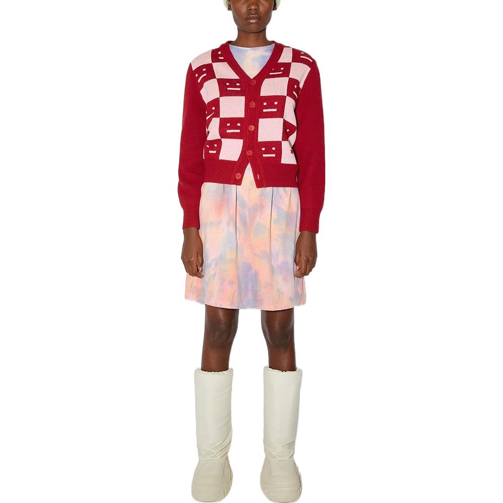 Shop アクネ ストゥディオズ SS22 チェック柄ロゴ ボタンニットセーター ユニセックス レッド C60059-CW6