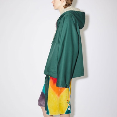 Acne Studios SS22 Face Logo Patch Zip-Up Hoodie Jacket Unisex Green. C90106-AAY Details for Acne Studios SS22 Face Logo Patch Zip-Up Hoodie Jacket Unisex Green. C90106-AAY