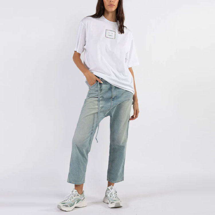 Shop Acne Studios SS22 脸标白色男女同款圆领T恤 CL0161-183
