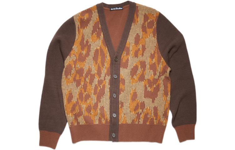 Acne Studios SS22 Face Wool Knit Cardigan Brown Unisex Vintage Style Sweater. C60056-CWM