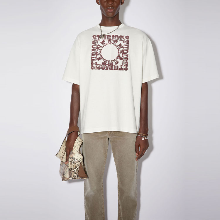 Lookbook Acne Studios SS22 Geometric Print Crewneck Short Sleeve T-Shirt Men Grey White BL0316-AEG