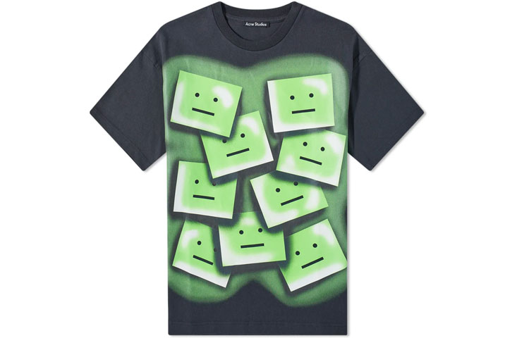 Acne Studios SS22 Graffiti Ice Cube Smiley Print Unisex T-Shirt - Black CL0129-BM0