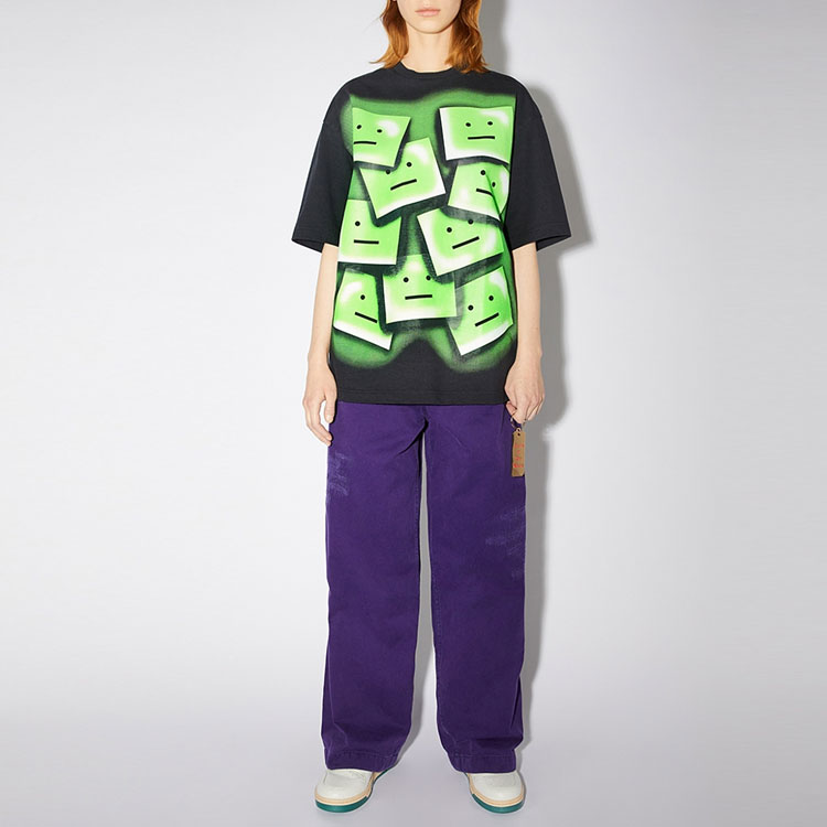Lookbook Acne Studios SS22 涂鸦笑脸印花男女同款T恤 - 黑色 CL0129-BM0