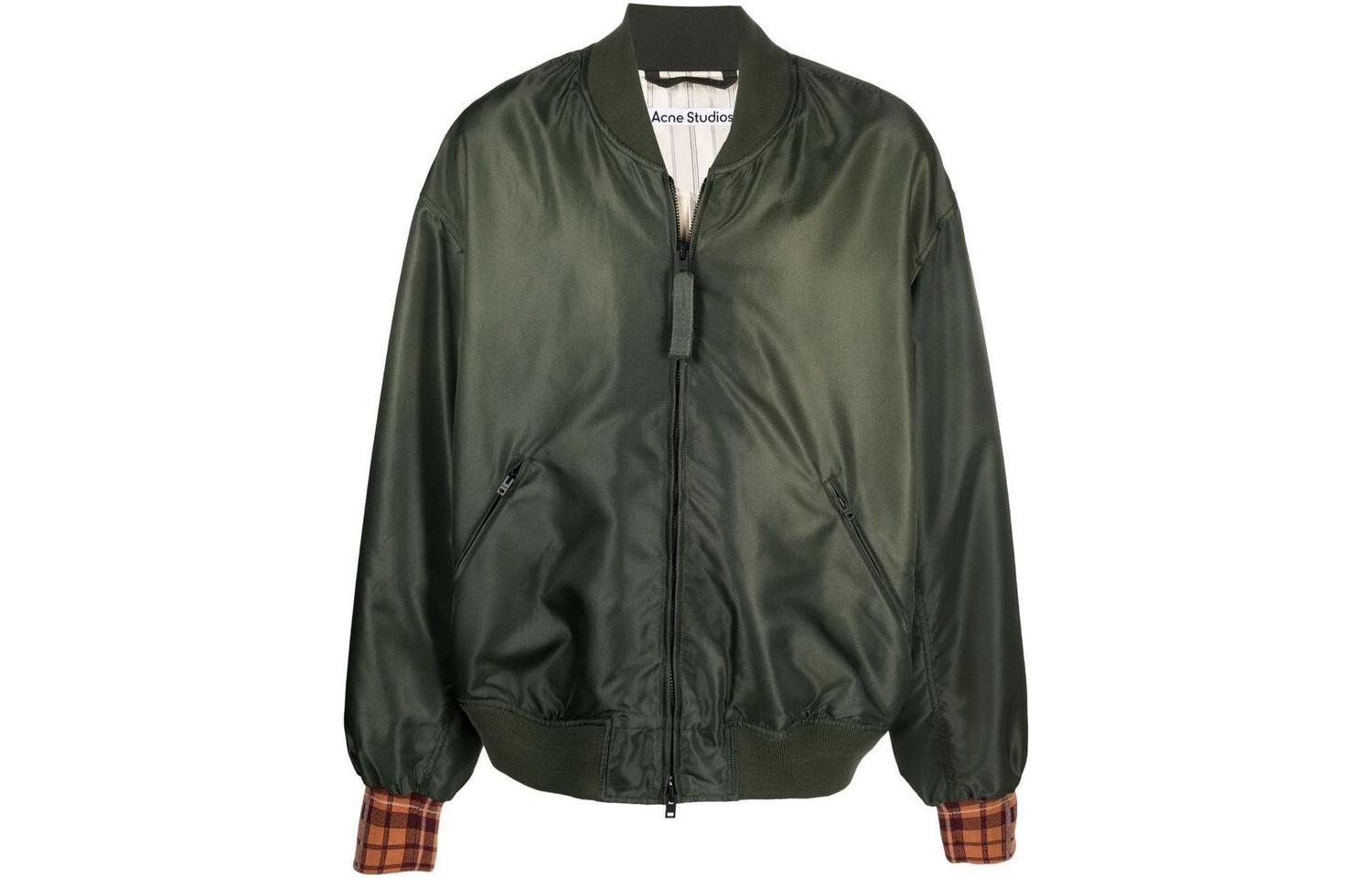 Order Acne Studios SS22 Green Bomber Jacket with Baseball Collar Zip-Up B90612-AB7