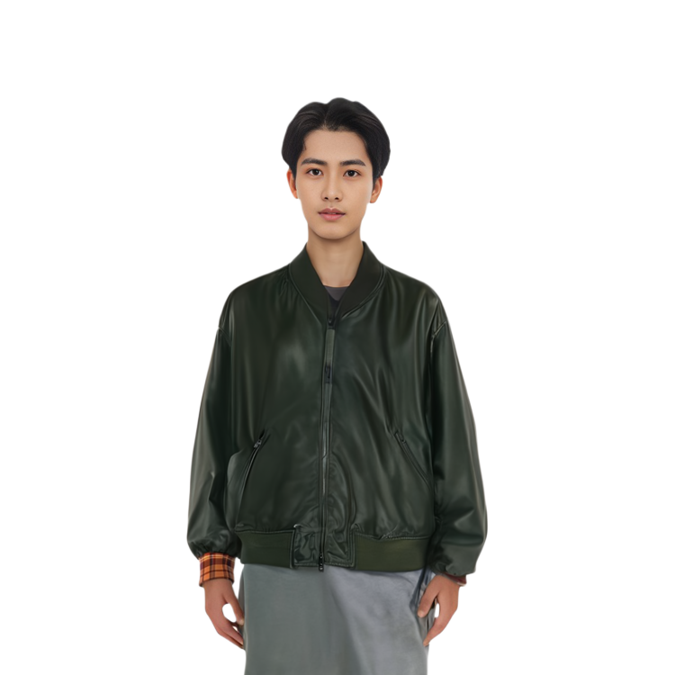 Sizing Acne Studios SS22 Green Bomber Jacket with Baseball Collar Zip-Up B90612-AB7
