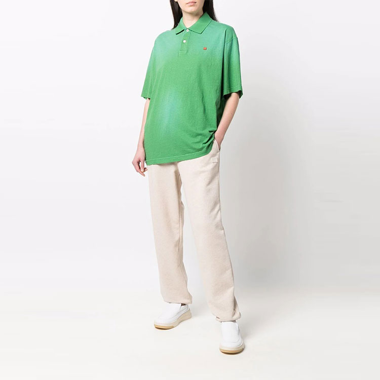 Shop Polo Unisex Acne Studios SS22 Verde Desgastado con Parche de Cara. CL0116-CA4