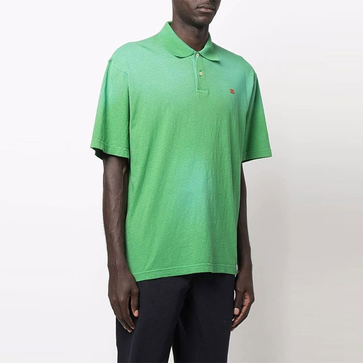 Details for Polo Unisex Acne Studios SS22 Verde Desgastado con Parche de Cara. CL0116-CA4