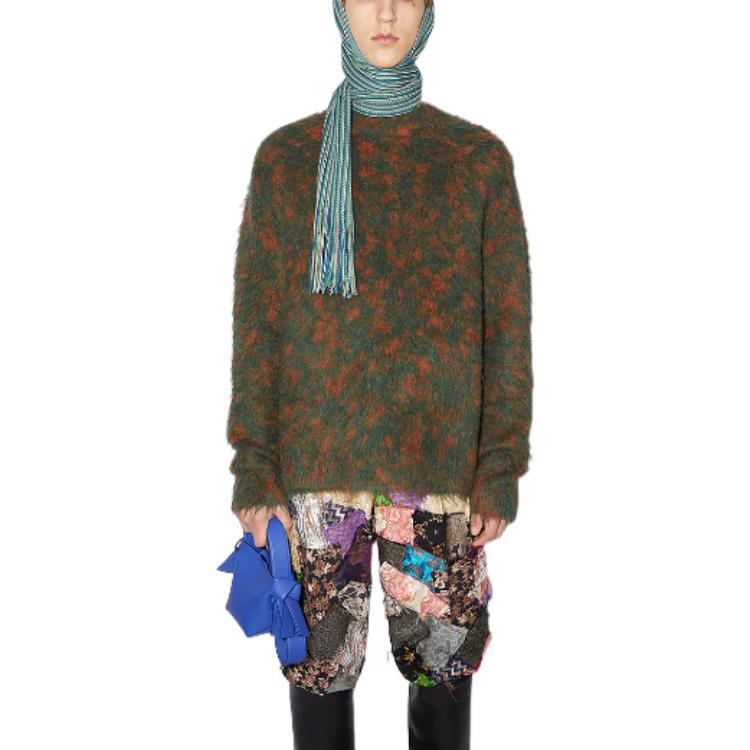 Lookbook アクネ ストゥディオズ SS22 レオパード柄 ニット セーター クルーネック ダークグリーン. B60250-BA1