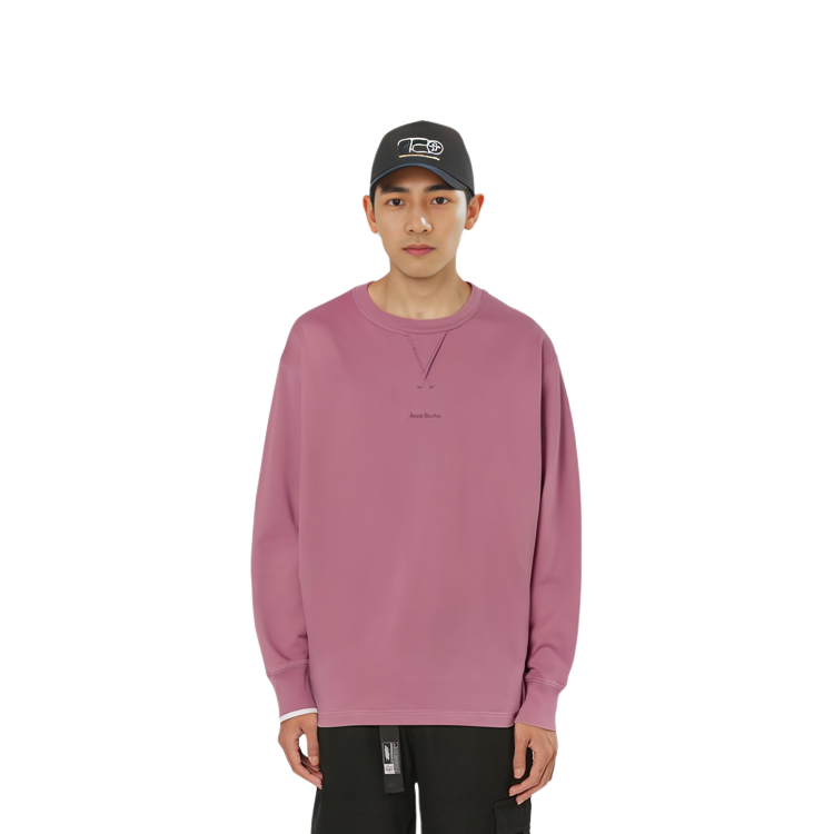 Shop Acne Studios SS22 Baju Crewneck Logo Oversized Lengan Panjang Pink Lelaki. BI0138-ACX