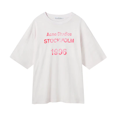 Acne Studios SS22 Logo Print Short Sleeve T-Shirt for Men - Pink/White. BL0319-ACA