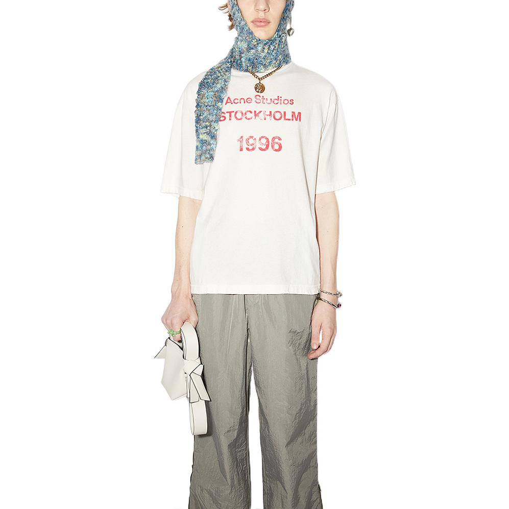 Shop Acne Studios SS22 Baju T Lengan Pendek Logo Lelaki - Merah Jambu/Putih. BL0319-ACA