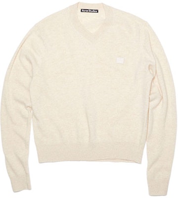 Acne Studios SS22 Sweater Oatmeal V-Leher Wool Unisex dengan Patch Logo. C60048-633 Order Acne Studios SS22 Sweater Oatmeal V-Leher Wool Unisex dengan Patch Logo. C60048-633