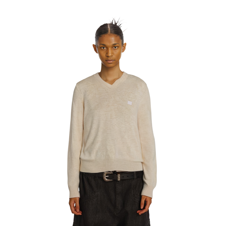 Purchase Acne Studios SS22 Sweater Oatmeal V-Leher Wool Unisex dengan Patch Logo. C60048-633