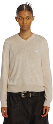 Acne Studios SS22 Sweater Oatmeal V-Leher Wool Unisex dengan Patch Logo. C60048-633 Purchase Acne Studios SS22 Sweater Oatmeal V-Leher Wool Unisex dengan Patch Logo. C60048-633