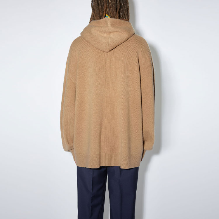 Shop Acne Studios SS22 男士棕色宽松羊毛连帽衫毛衣。 B60241-ADV