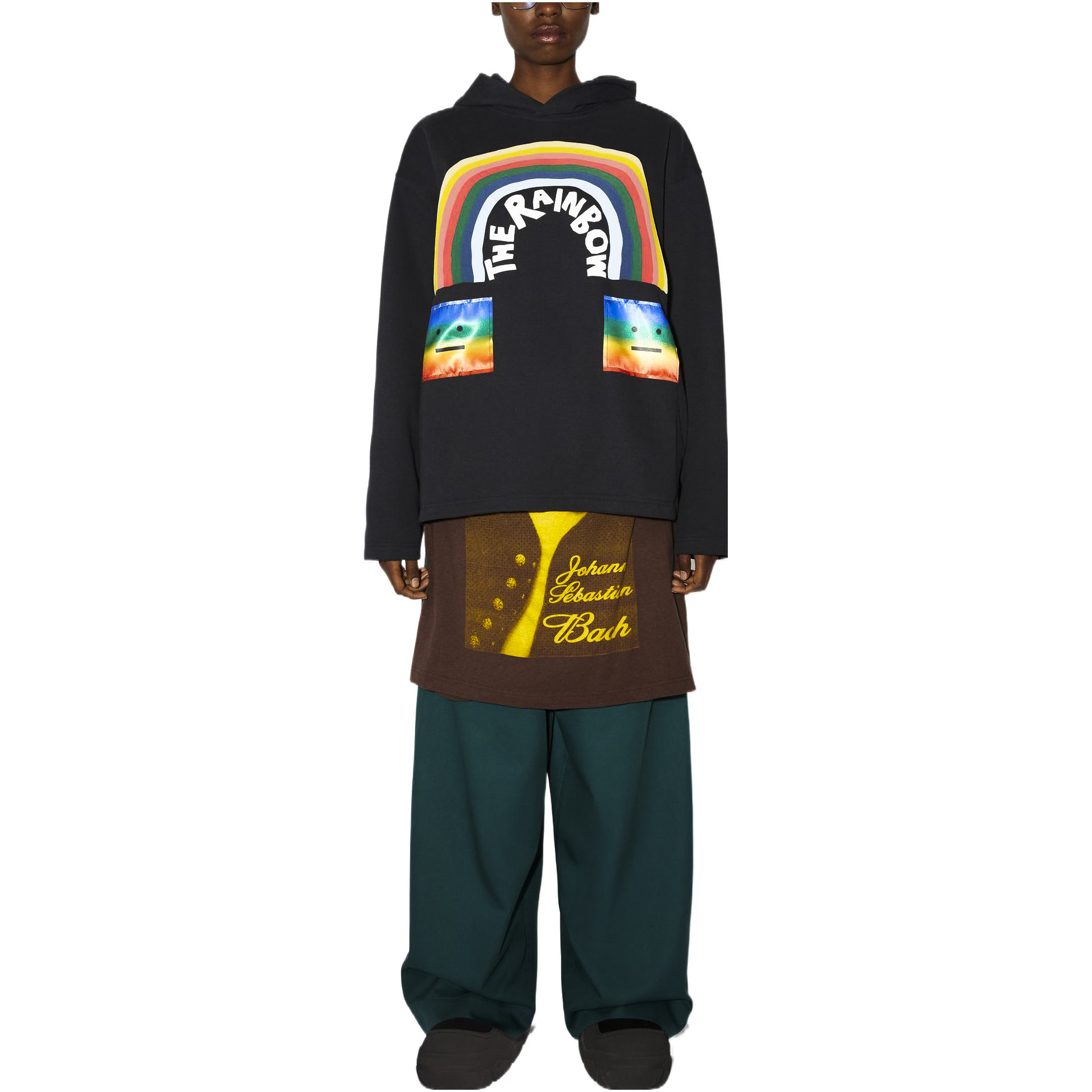 Shop Acne Studios SS22 Rainbow Letter Print Hoodie Unisex Black. CI0116-900