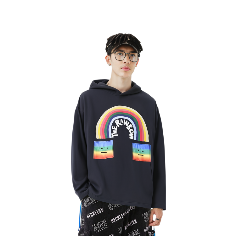 Cheap Acne Studios SS22 Rainbow Letter Print Hoodie Unisex Black. CI0116-900