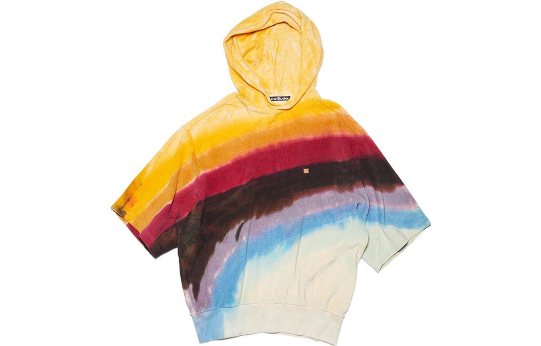Acne Studios SS22 Rainbow Tie-Dye Colorblock Unisex Hoodie 3/4 Sleeve Pullover CI0117-ADP