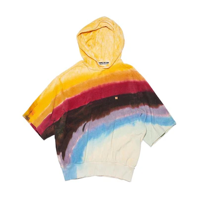 Acne Studios SS22 Rainbow Tie-Dye Colorblock Unisex Hoodie 3/4 Sleeve Pullover CI0117-ADP