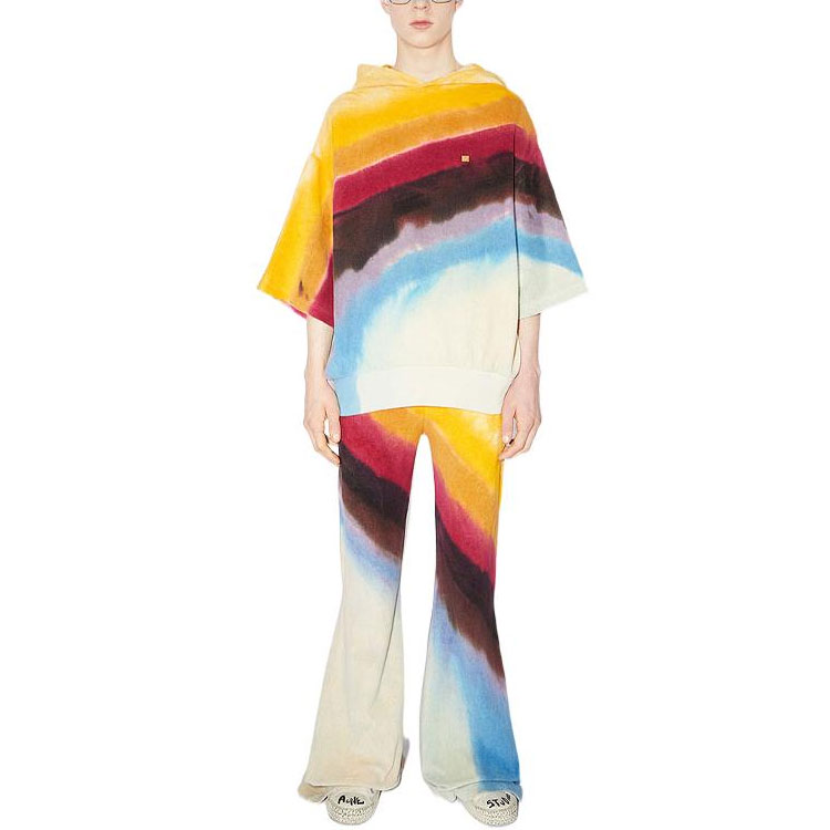 Lookbook Hoodie Unisex Acne Studios SS22 Rainbow Tie-Dye Colorblock Lengan 3/4 CI0117-ADP