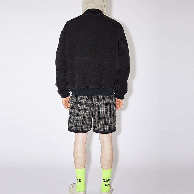 Shop Acne Studios SS22 Unisex Black Zip-Up Bomber Jacket with Logo Patch. C90100-900