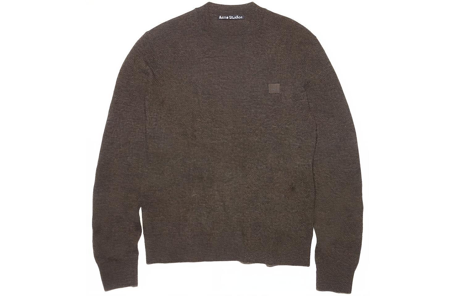 Acne Studios SS22 Unisex Brown Wool Knit Sweater with Smiley Face Patch C60042-CW5