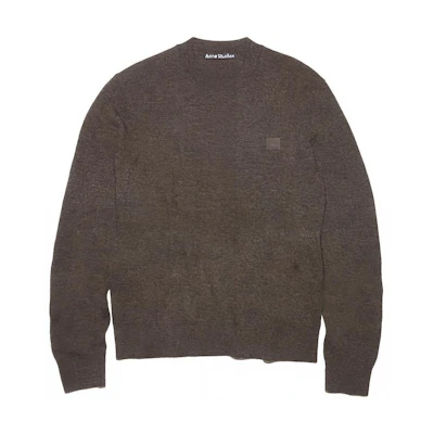 Acne Studios SS22 Unisex Brown Wool Knit Sweater with Smiley Face Patch C60042-CW5