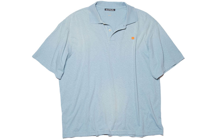 Acne Studios SS22 Unisex Faded Face Logo Embroidered Polo Shirt Misty Blue. CL0116-AAT