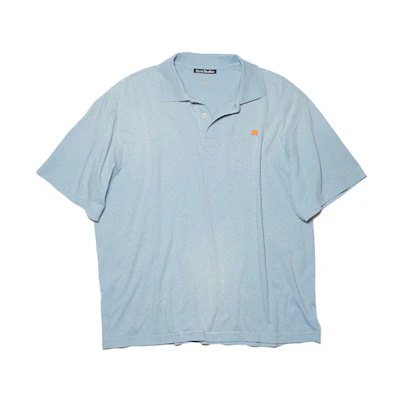 Acne Studios SS22 Unisex Faded Face Logo Embroidered Polo Shirt Misty Blue. CL0116-AAT