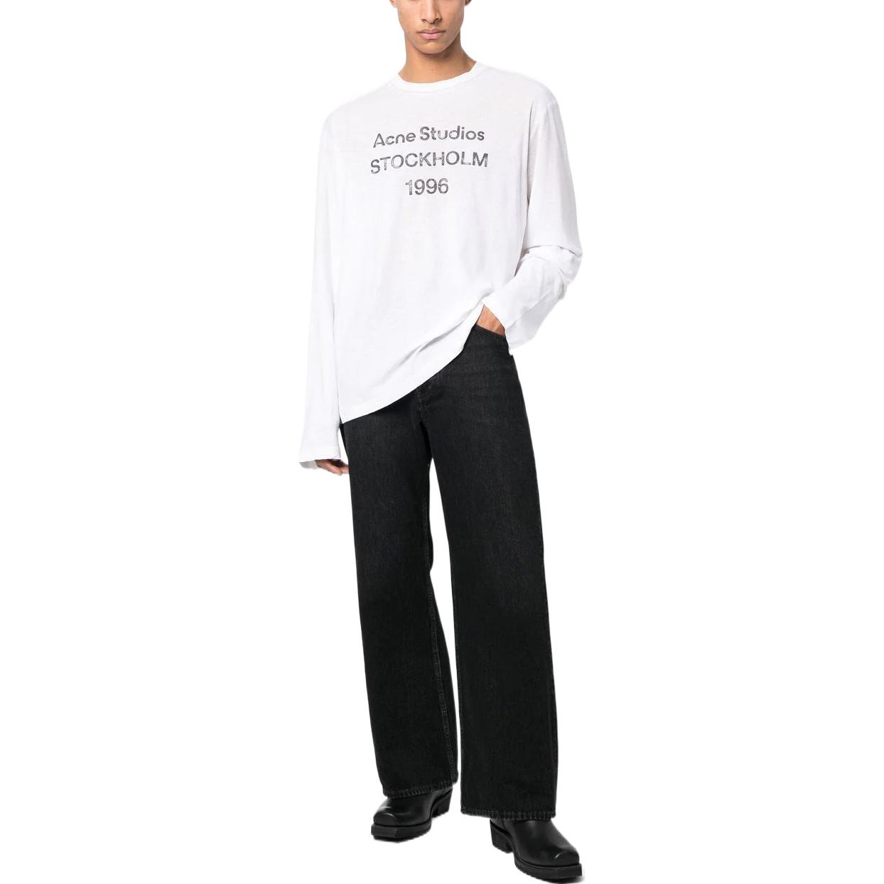 Shop Acne Studios SS23 Camiseta Logo Vintage Manga Larga Blanco Sucio Unisex. CL0197-DC6