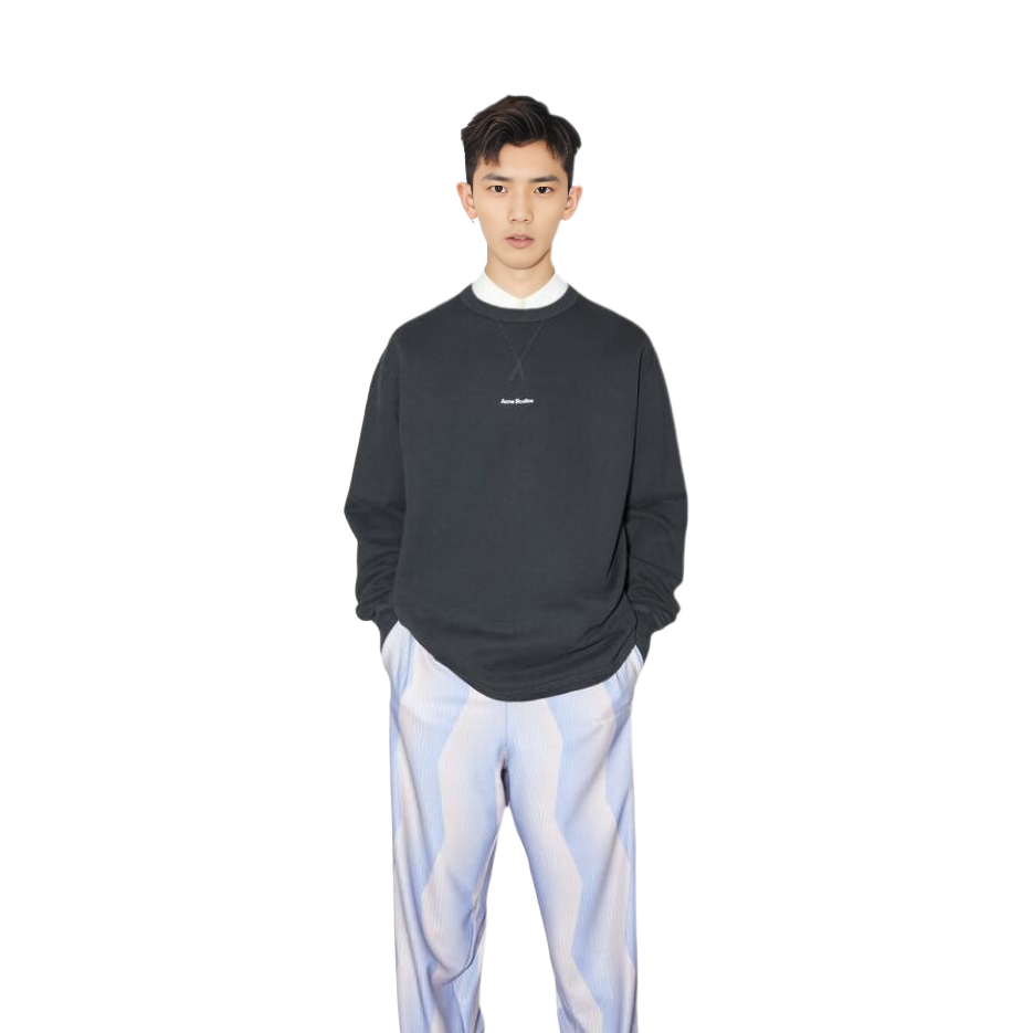 Lookbook Acne Studios SS23 Sweatshirt Hitam Longgar Lengan Panjang dengan Cetakan Huruf. BI0184-900
