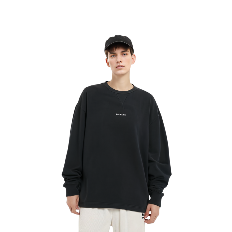 Shop Acne Studios SS23 Sweatshirt Hitam Longgar Lengan Panjang dengan Cetakan Huruf. BI0184-900