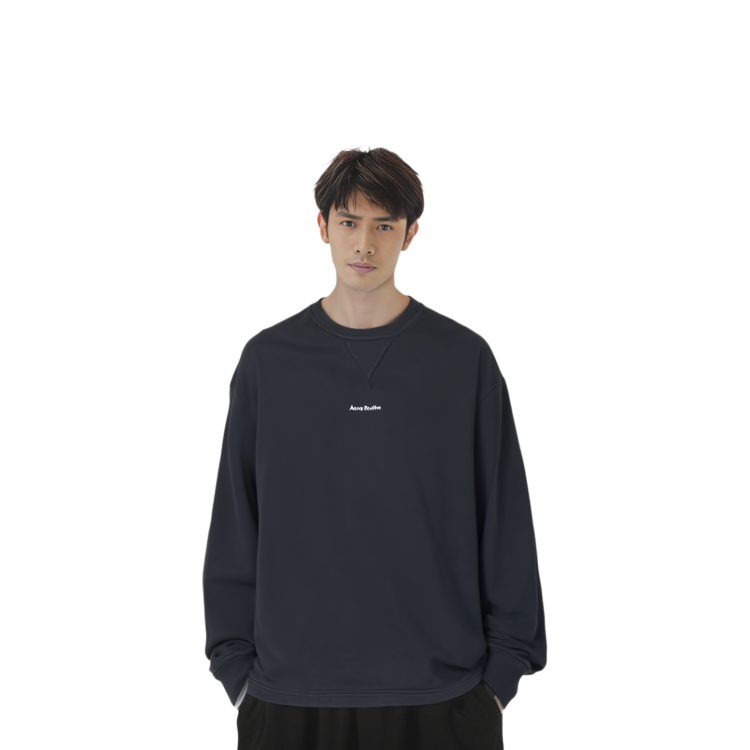 Details for Acne Studios SS23 Sweatshirt Hitam Longgar Lengan Panjang dengan Cetakan Huruf. BI0184-900
