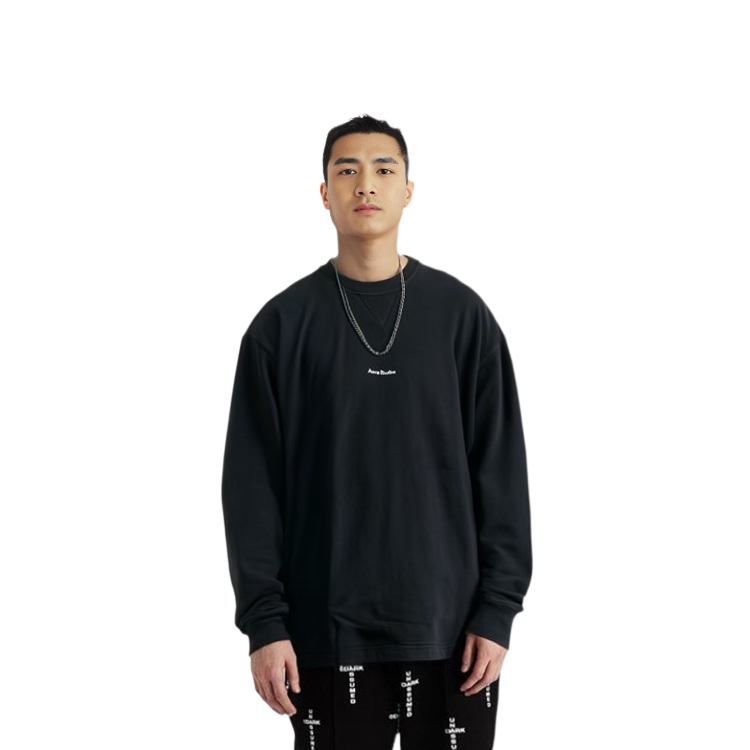 Sizing Acne Studios SS23 Sweatshirt Hitam Longgar Lengan Panjang dengan Cetakan Huruf. BI0184-900