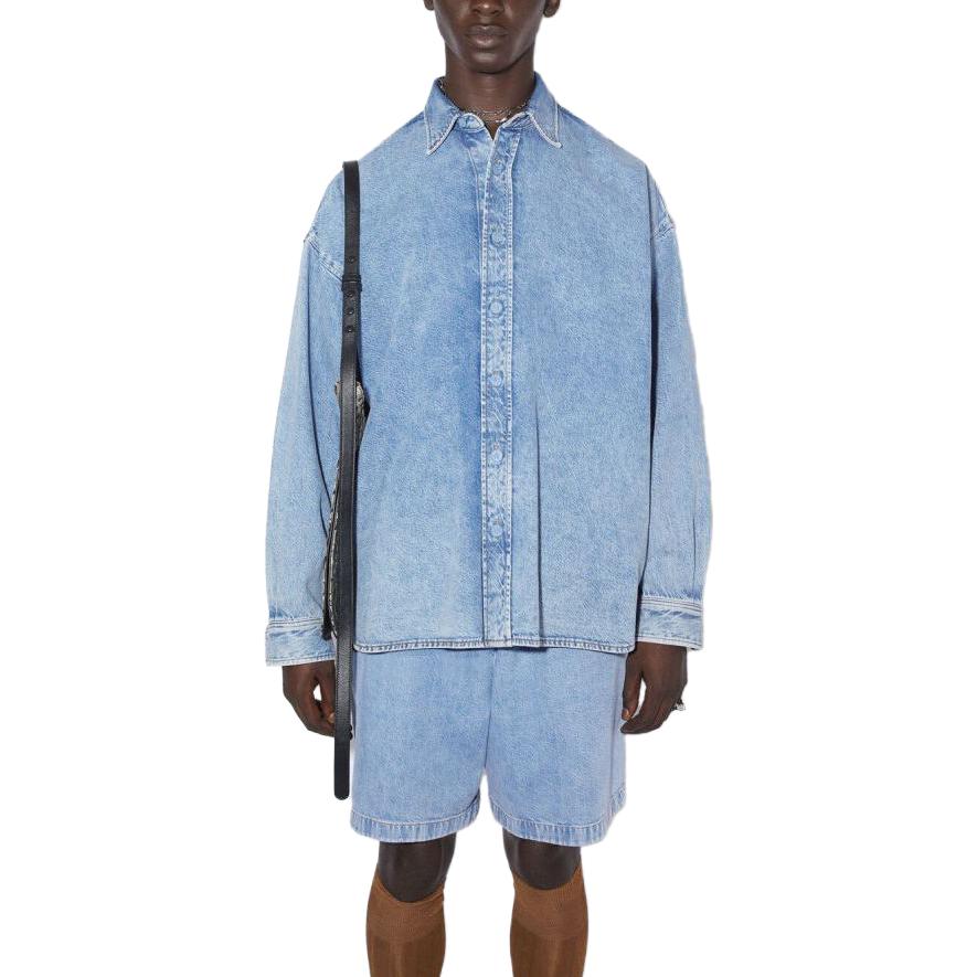 Lookbook Acne Studios SS23 靛藍色扣扣丹寧長袖襯衫 FNMNSHIR000664