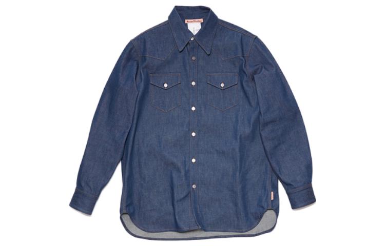 Acne Studios SS23  Indigo Denim Single-Breasted Loose Long Sleeve Shirt. BB0510-135