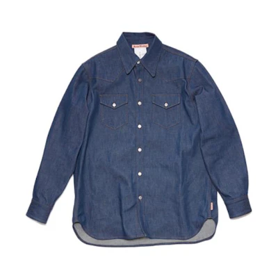 Acne Studios SS23 Indigo Denim Single-Breasted Loose Long Sleeve Shirt. BB0510-135