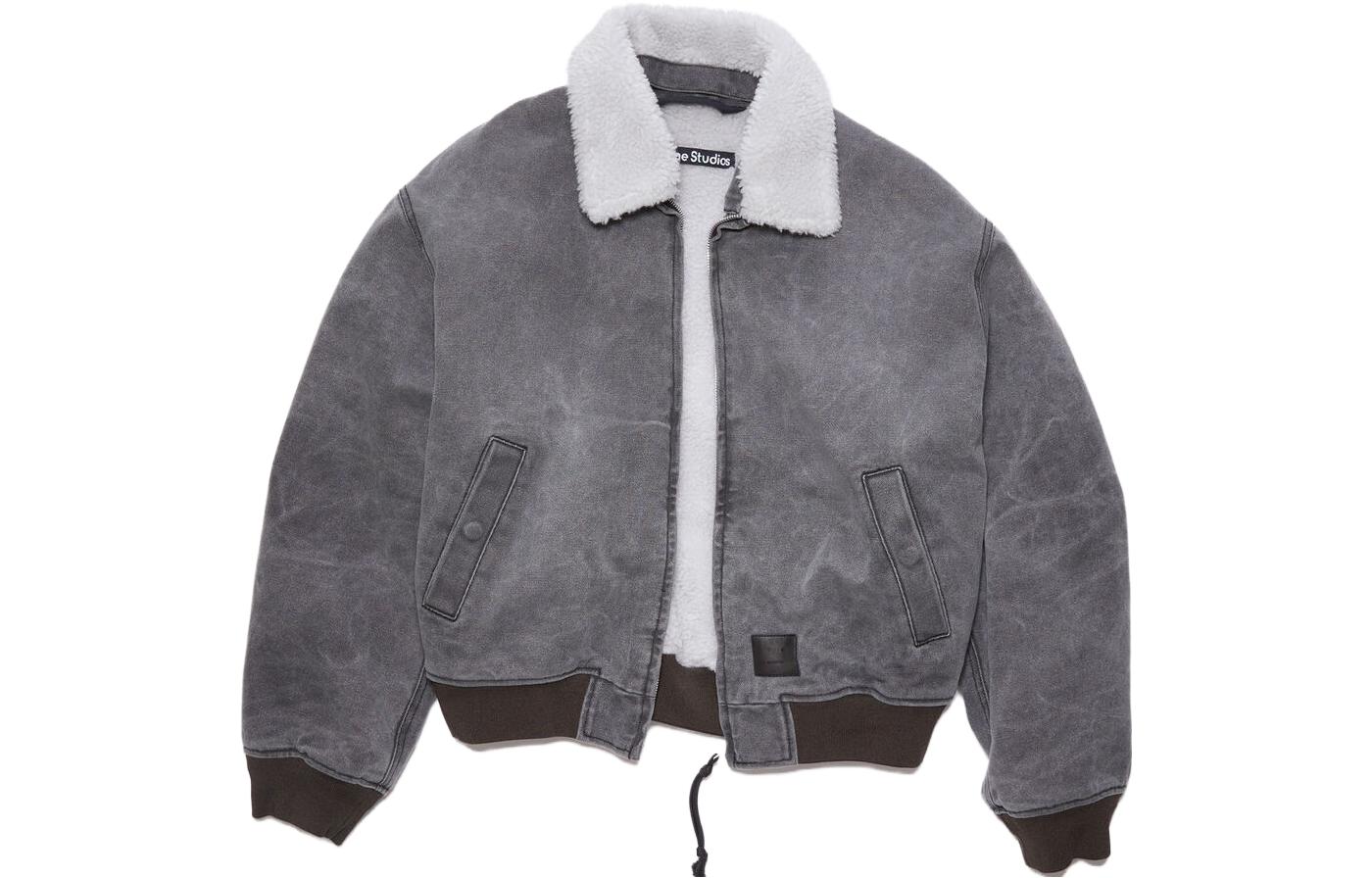 Order Acne Studios SS23 Jaket Denim Unisex Dengan Kolar Boleh Datek, Kelabu Arang. C90120-AFH