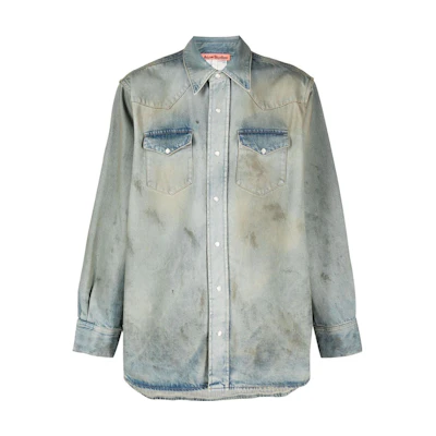 Acne Studios SS23 Distressed Button Denim Long Sleeve Shirt Blue. BB0526-AUZ