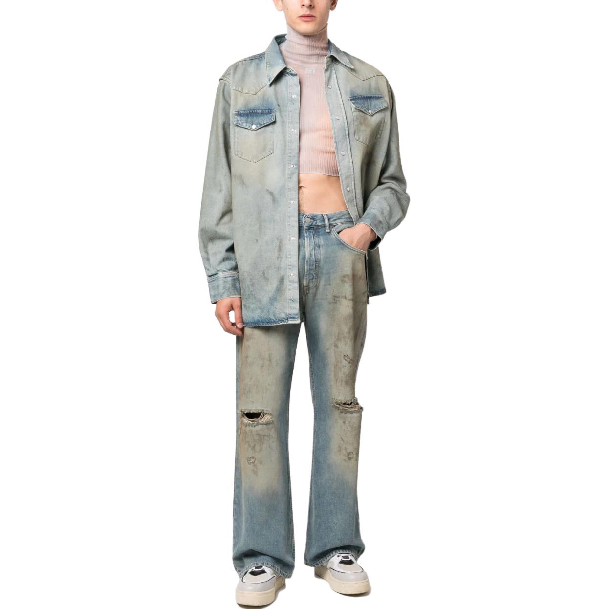 Lookbook Acne Studios SS23 藍色復古水洗破壞紐扣牛仔長袖襯衫 BB0526-AUZ
