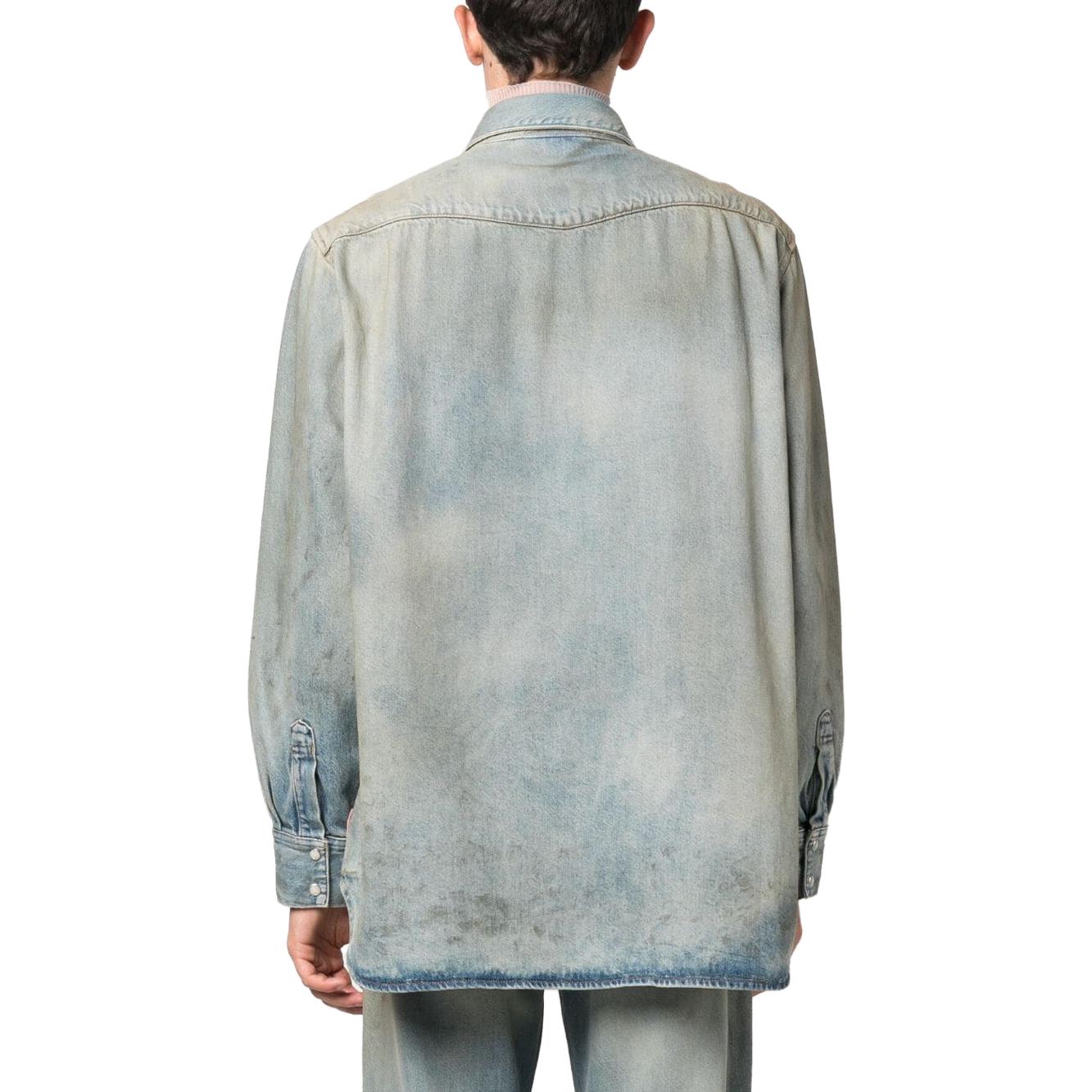 Shop Acne Studios SS23 藍色復古水洗破壞紐扣牛仔長袖襯衫 BB0526-AUZ