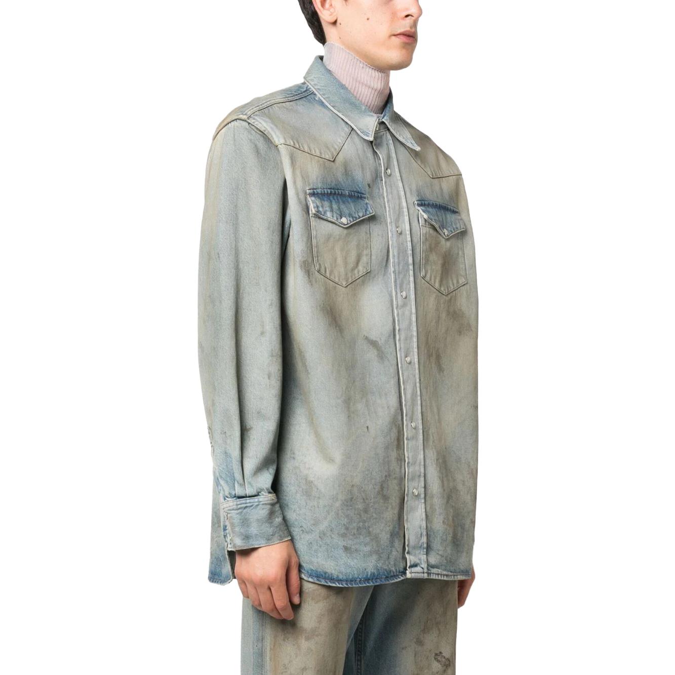 Purchase Acne Studios SS23 藍色復古水洗破壞紐扣牛仔長袖襯衫 BB0526-AUZ