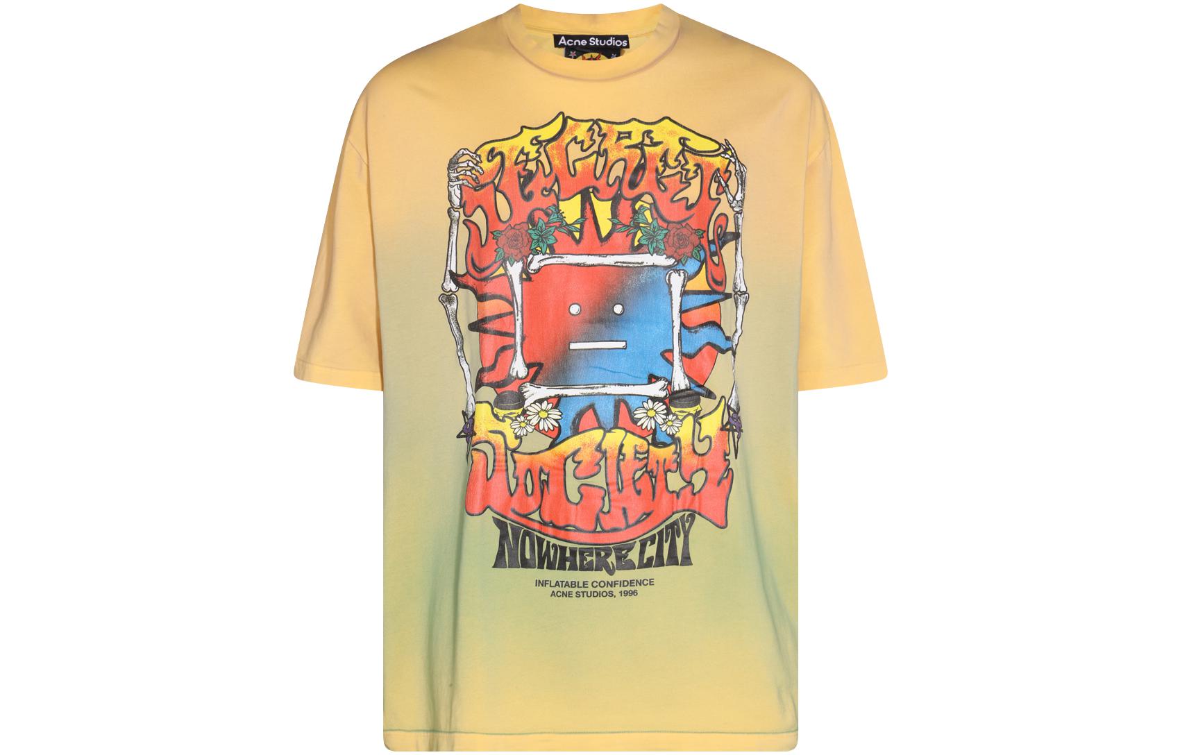 Order Acne Studios SS23 Kemeja Grafik Wajah Graffiti Unisex Lengan Pendek Multicolor. CL0182-CL2