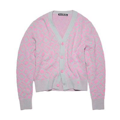 Acne Studios SS23 Face Plaid Smiley Wool Knit Sweater Unisex Pink. C60070-DFN