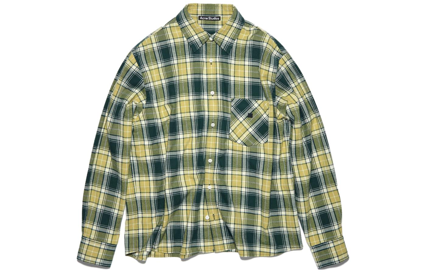 Acne Studios SS23 Green Checkered Long Sleeve Shirt with Chest Pocket Unisex. CB0049-CYV