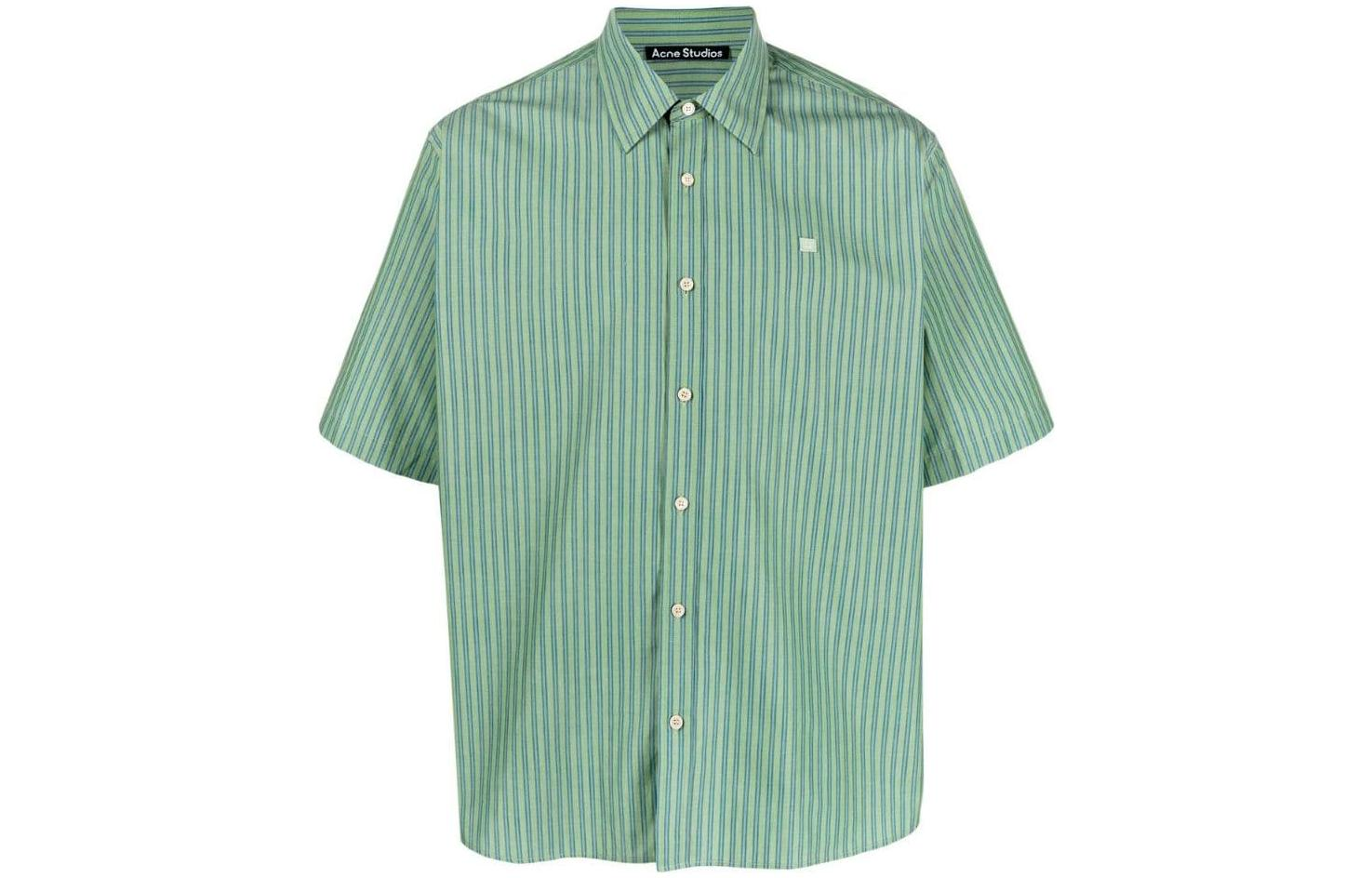 Acne Studios SS23 Green Striped Patch Casual Short Sleeve Shirt Men CB0043-DCO