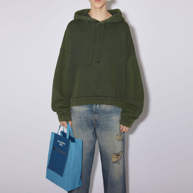 Shop Acne Studios SS23 Green Washed Loose-Fit Drawstring Hoodie BI0178-BCA
