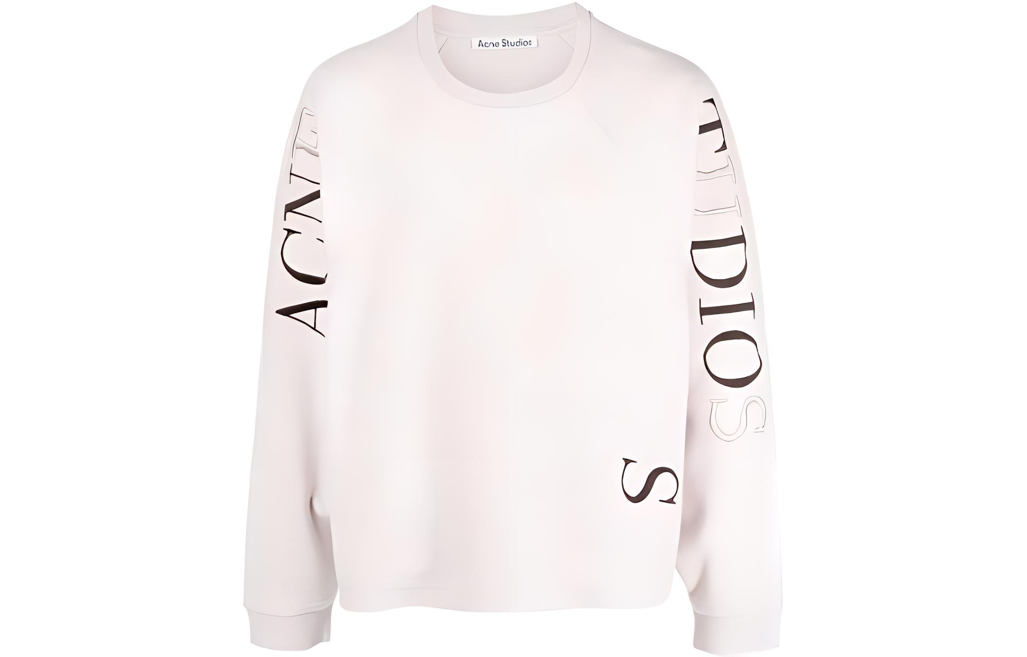 Acne Studios SS23 Logo Embroidered Fleece Pullover Sweatshirt Men Light Pink. BI0181-CSS