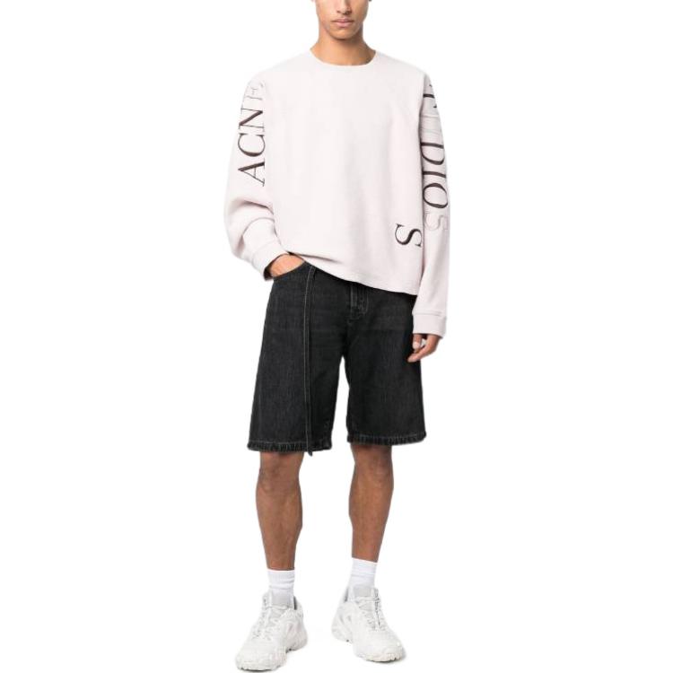 Lookbook Acne Studios SS23 男款淡粉色Logo刺绣抓绒套头衫。 BI0181-CSS